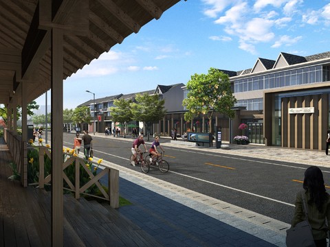  新中式商业街步行街景观psd 