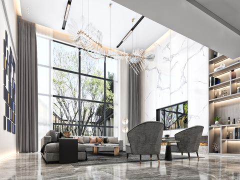  现代轻奢别墅大堂3d模型 