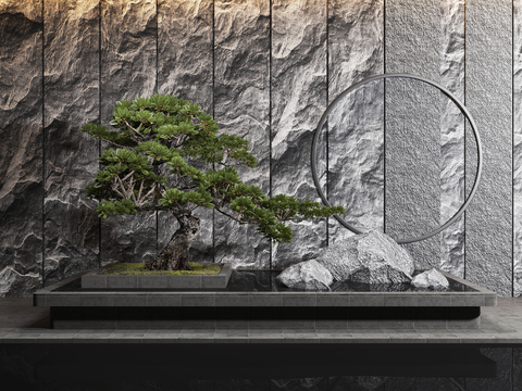  新中式松树假山园艺小品3d模型 