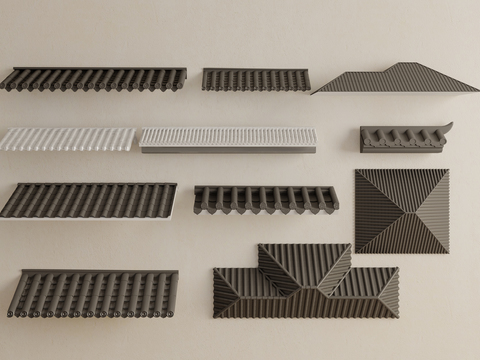  新中式屋檐 屋脊 瓦片 屋顶3d模型 