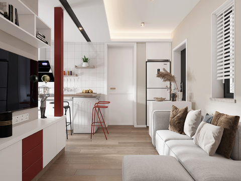  现代公寓客餐厅3d模型 