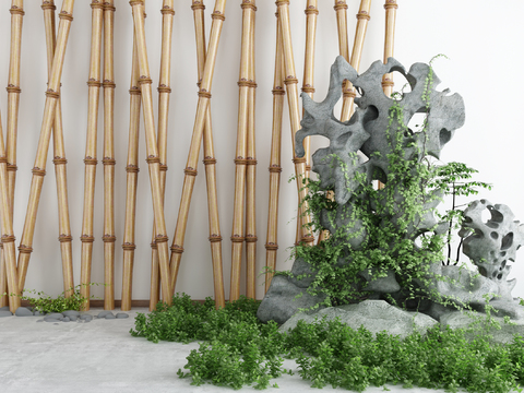  现代假山藤蔓景观小品3d模型 