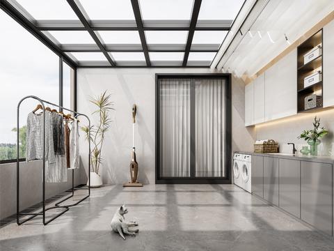  生活阳台 洗衣房3d模型 