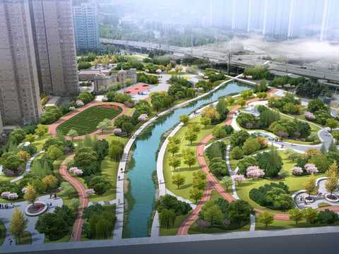  现代园林鸟瞰psd 