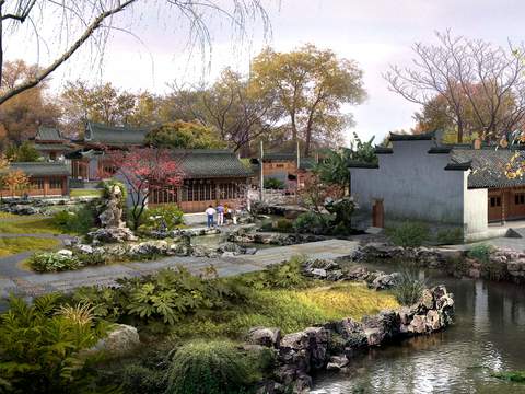  新中式住宅楼外观psd 