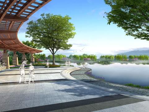  现代河道园林景观psd 