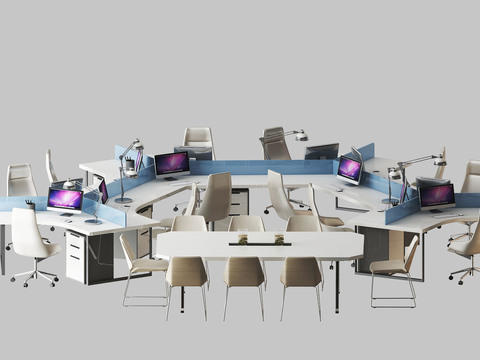  现代卡座办公桌椅3d模型 