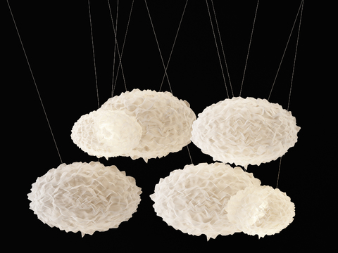  现代艺术云朵吊灯3d模型下载 客厅卧室简约创意吊灯 白色轻盈悬浮灯饰家居装饰 
