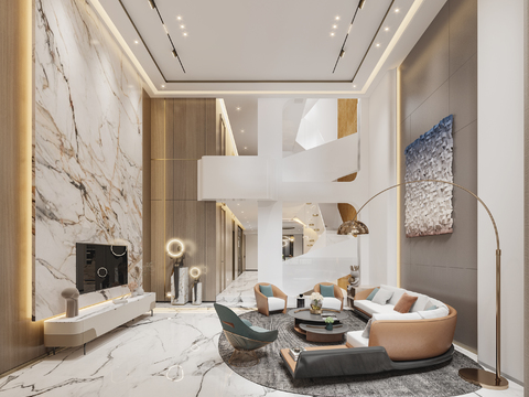  现代别墅大堂3d模型 