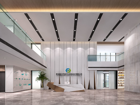  现代办公楼大堂前台3d模型 