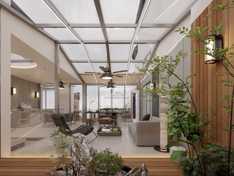  现代阳光房 屋顶花园3d模型 