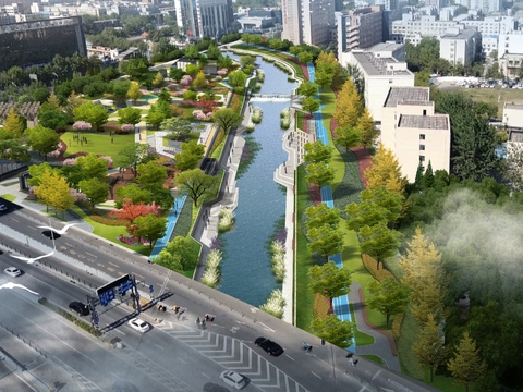  现代湿地园林鸟瞰psd 