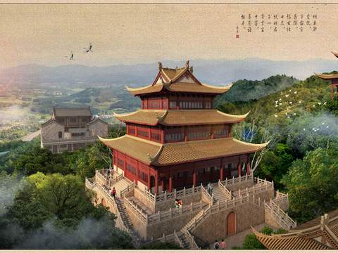  中式寺庙古建psd 