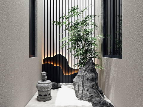  新中式天井雕塑假山小品3d模型 