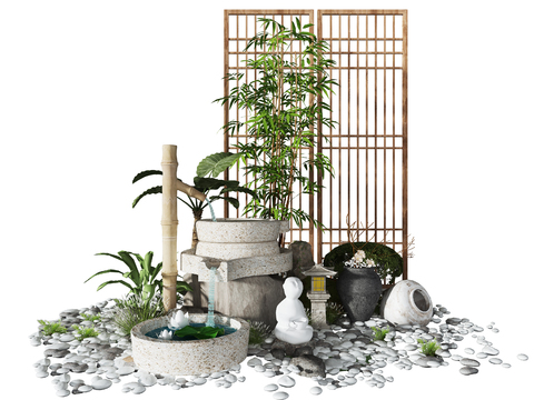  新中式庭院流水景观小品3d模型 