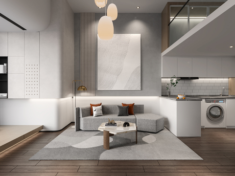  现代LOFT公寓客厅3d模型 
