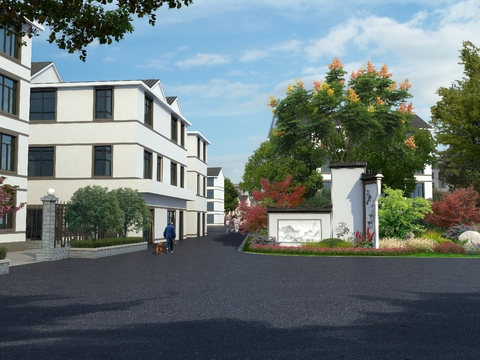  新中式农村景观psd 