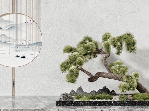  新中式松树假山小品3d模型 