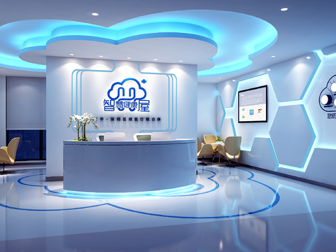  现代医疗健康前台等待区3d模型 