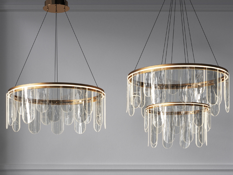  现代轻奢客厅吊灯3d模型下载 环形水晶灯饰 金属玻璃装饰灯 优雅室内照明 