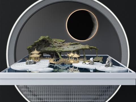  新中式旱景园艺小品3d模型 
