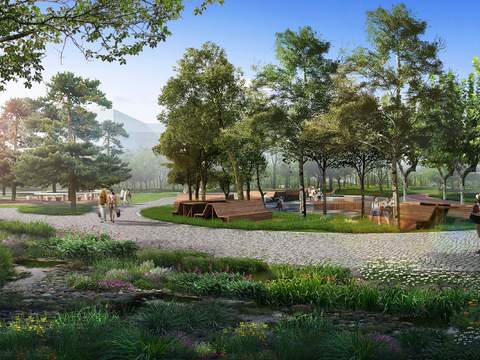  现代广场公园景观psd 