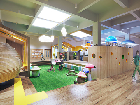  现代幼儿园门厅绘本室科技室3d模型 