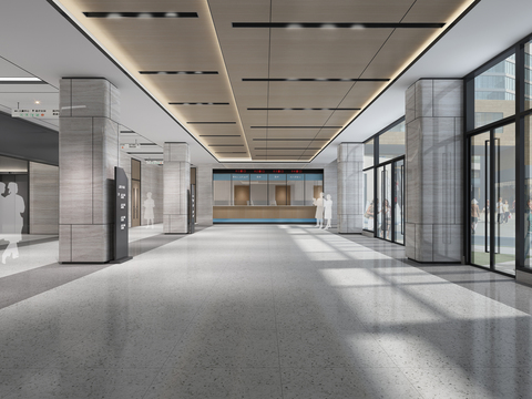  现代医院大厅电梯厅3d模型 