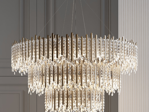  现代奢华水晶吊灯3d模型下载 大堂吊灯 金属框架玻璃球装饰吊灯 