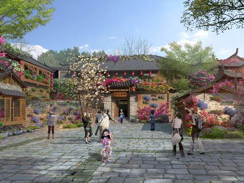  现代古建商业街psd 