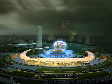  现代广场表演园林景观psd 