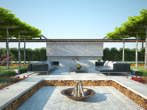  现代户外庭院花园3d模型 