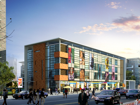  现代商场综合楼外观psd 