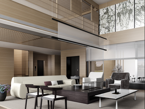  现代简约别墅客厅3d模型 