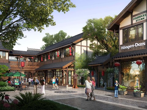  新中式商业街步行街景观psd 