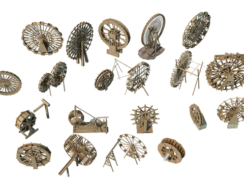  现代水车排水车乡村小品3d模型 