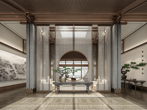  新中式酒店会所会客室3d模型 