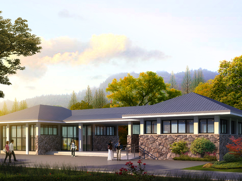  现代售楼处建筑外观psd 