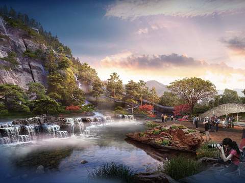  现代山地流水园林景观PSD 