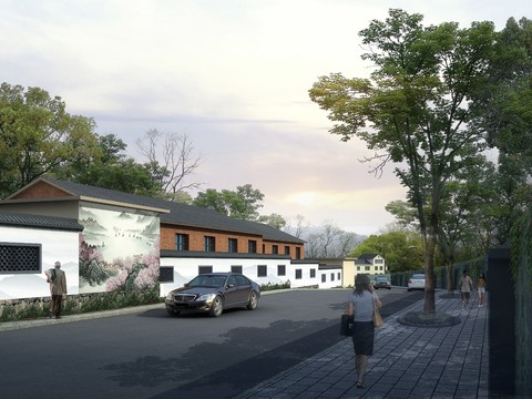  新中式建筑外观psd 