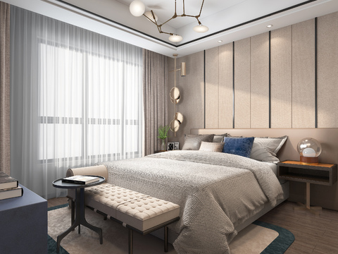  集艾设计 现代卧室双人床3d模型 