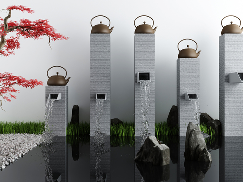  新中式庭院水景小品3d模型 