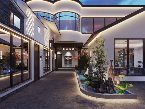  新中式徽派民宿建筑园林景观3d模型 