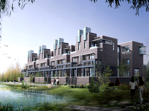  现代住宅楼外观psd 