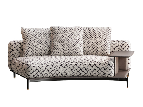  NeriHu现代贵妃椅沙发3d模型下载 带收纳桌板金属框架贵妃榻 几何图案靠垫美人靠 