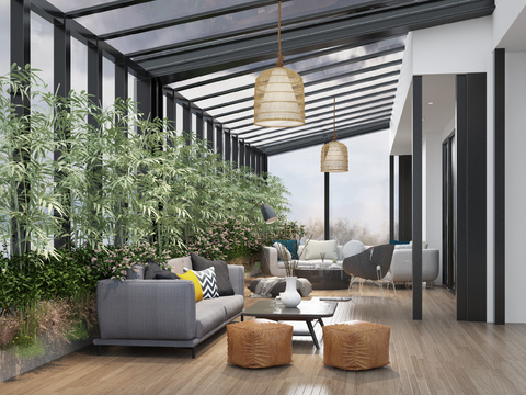  现代阳台休闲区3d模型 