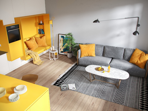  现代公寓客厅餐厅3d模型 