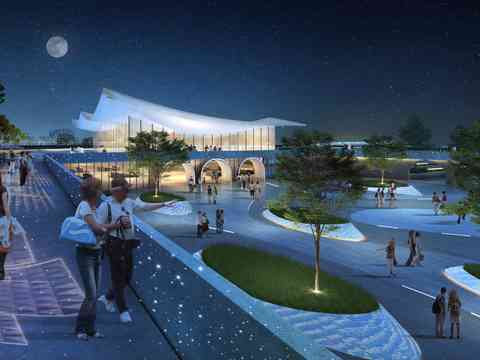  现代公园景观夜景psd 