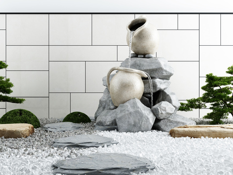  新中式叠水景观小品3d模型 