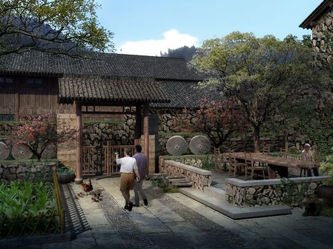  中式住宅楼外观psd 